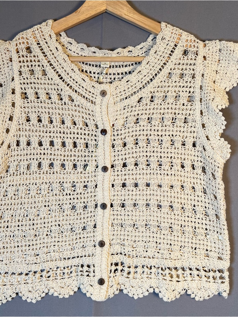 Ultra Pink Cream Crochet Open-Knit Sleeveless Vest SzM Cottagecore Festival Boho